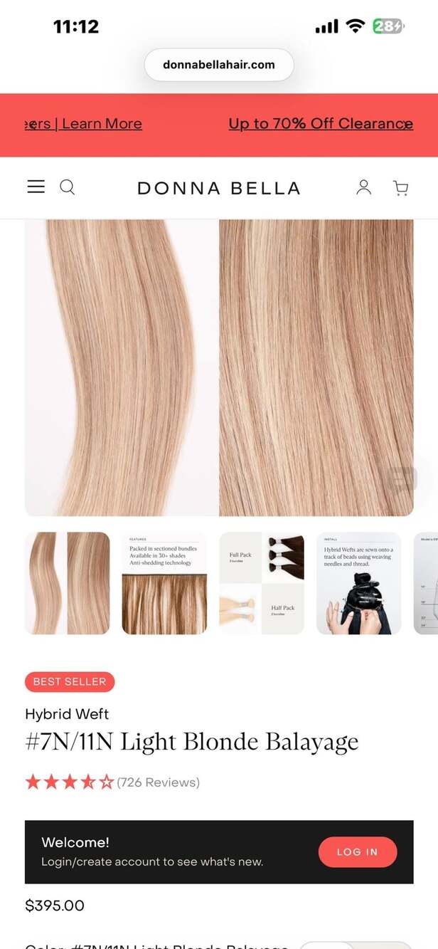 Donna Bella Hybrid Weft Extensions 7N & 11N Light Blonde Balayage